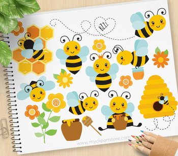 Buzzy Bumble Bee Clipart, Honey Bees, Spring, gardening.