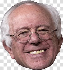 Man wearing eyeglasses smiling, Bernie Sanders Face.