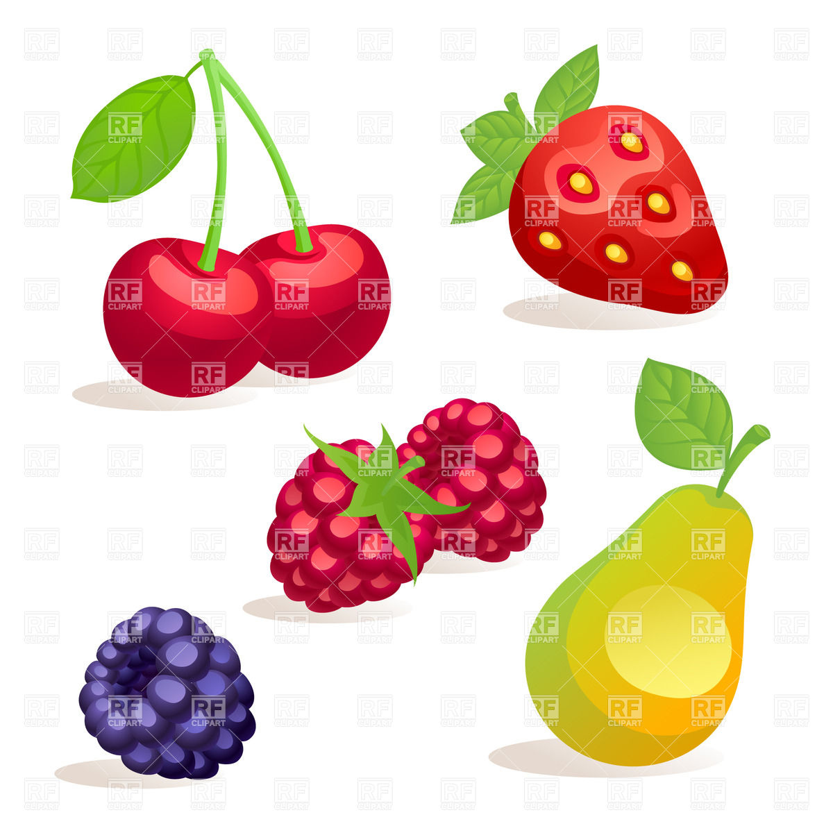 Collection of cartoon fruits and berries Vector Image #29465.