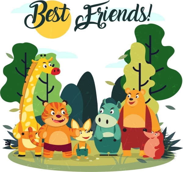 Best friends banner cute stylized animals icons Free vector.