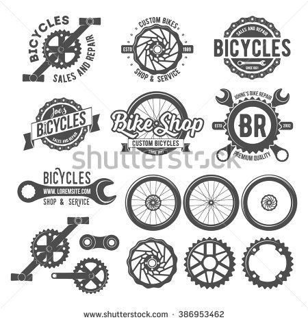 Set of vintage and modern bicycle shop logo badges and.