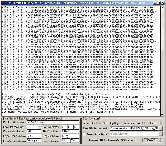 Tarasco Security: Exe to vbs encoder (binary to ascii).