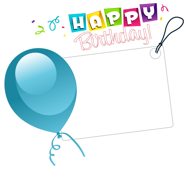 Happy Birthday Transparent Sticker with Blue Balloon.