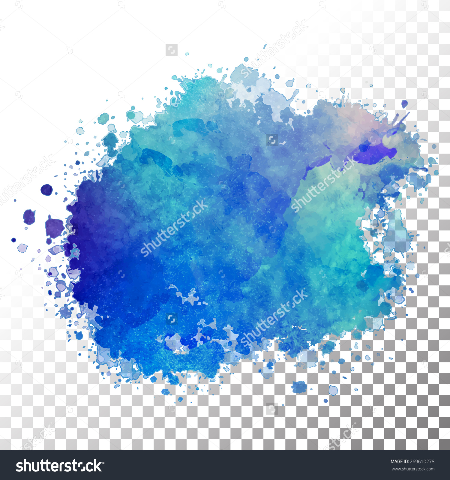 Vector Watercolor Painted Blue Blot Hand Stock Vector 269610278.