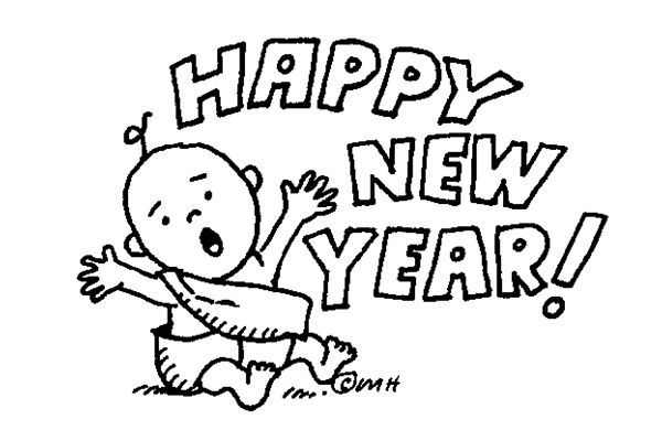 happy new year clip art black and white.