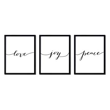 Andaz Press Unframed Black White Wall Art Decor Poster Print, Bible Verses,  Love Joy Peace, 3.