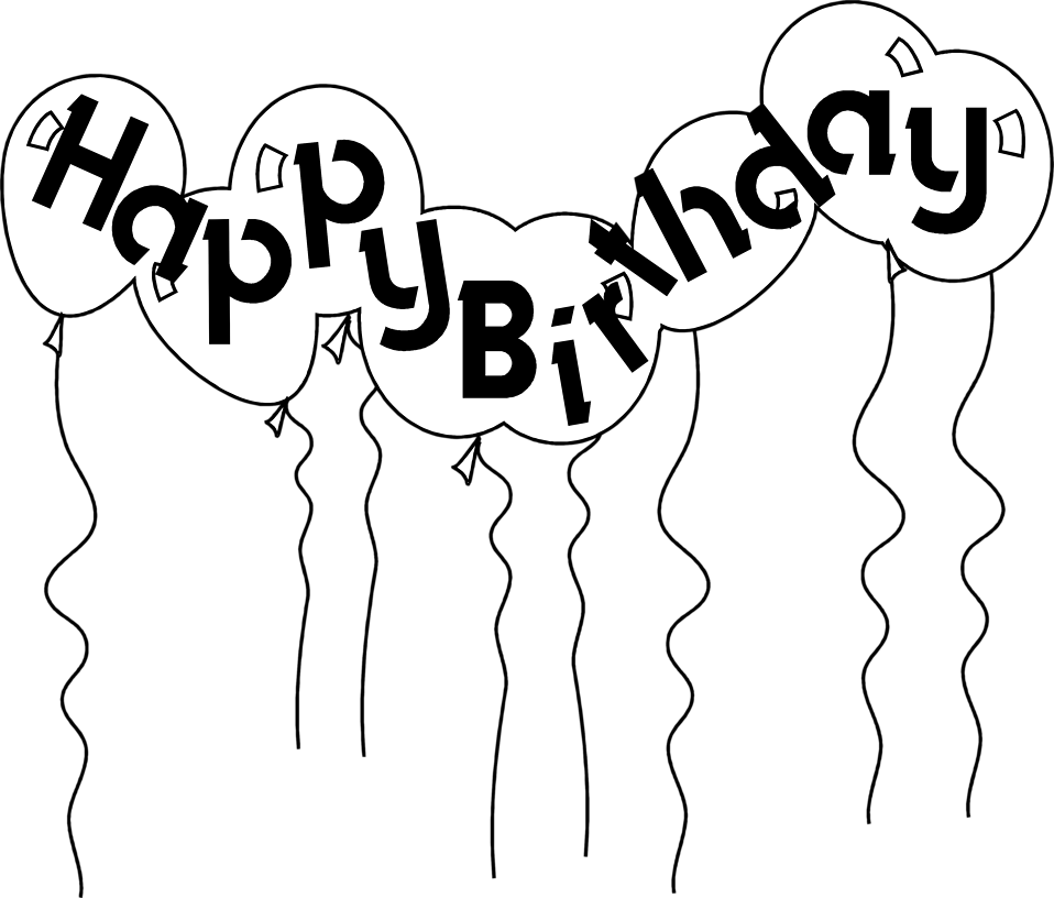 Vector and Happy Birthday Balloon Clipart Black And White 7237.