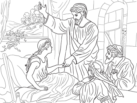 Jesus Raises Jairus Daughter coloring page.