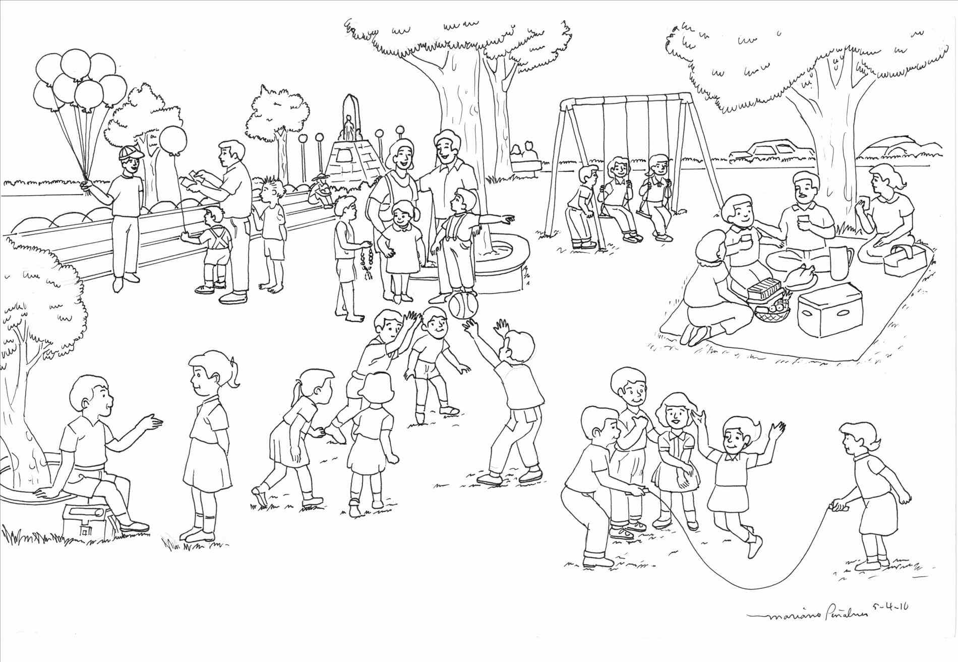 Park Scene Clipart Black And White.