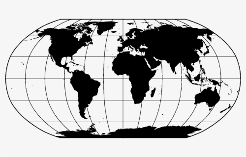 Free World Map Black And White Clip Art with No Background.