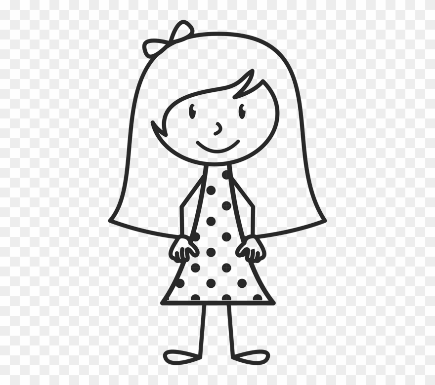 Girl With Long Hair And Polka Dot Dress Stamp.