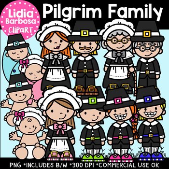 Pilgrim Family: Thanksgiving Clipart {Lidia Barbosa Clipart}.