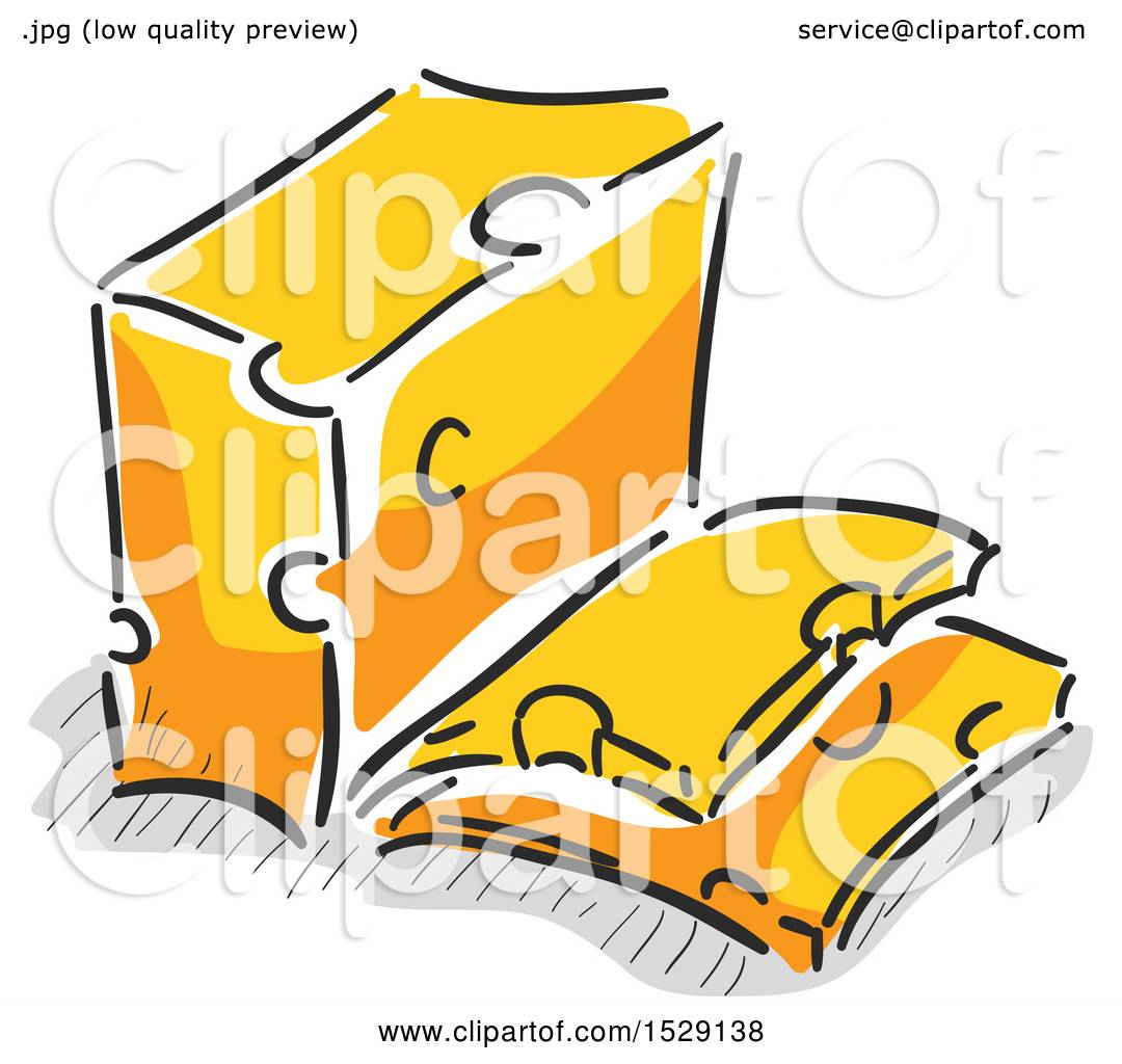 Clipart of a Sketched Block of Cheese and Slices.