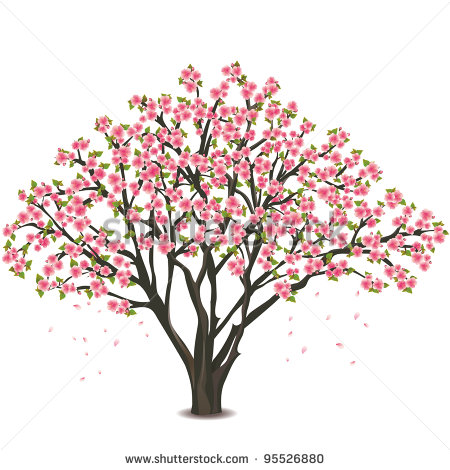 Clipart blooming tree with pink flowers.