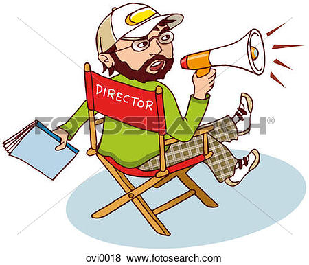 Clipart of Businessman speaking through a blow horn car0201.