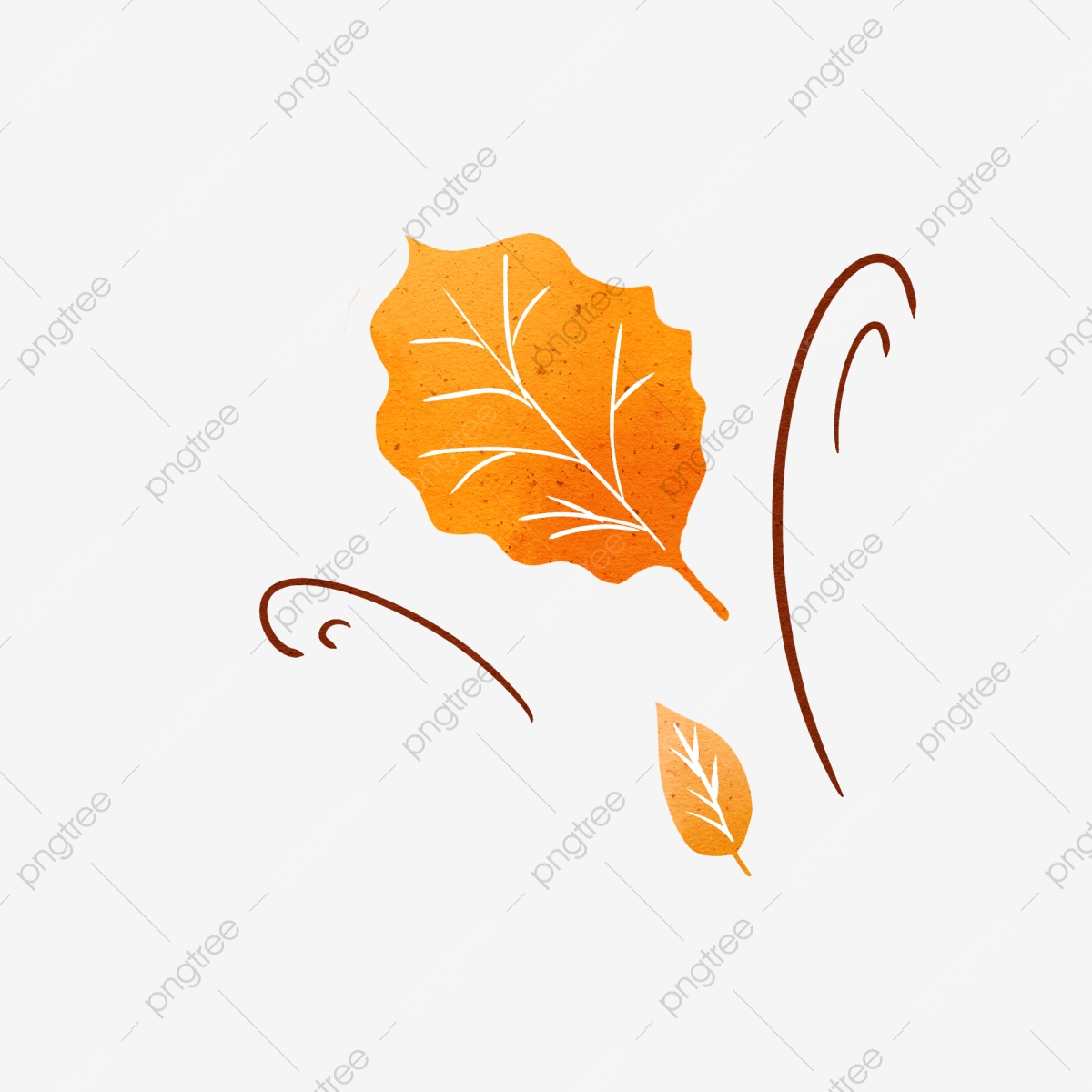 Autumn Wind Blowing Leaves Hand Drawn Elements, Fall, Wind, Leaf PNG.