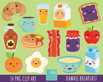 50% SALE Breakfast clipart, food clipart, breakfast graphics, kawaii food.