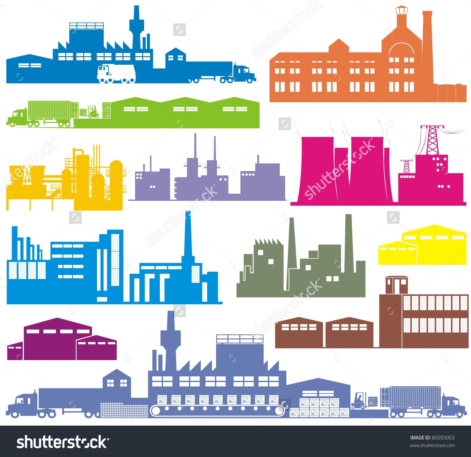 Factory Brewery Power Plantstation Warehouse Refinery Stock Vector.