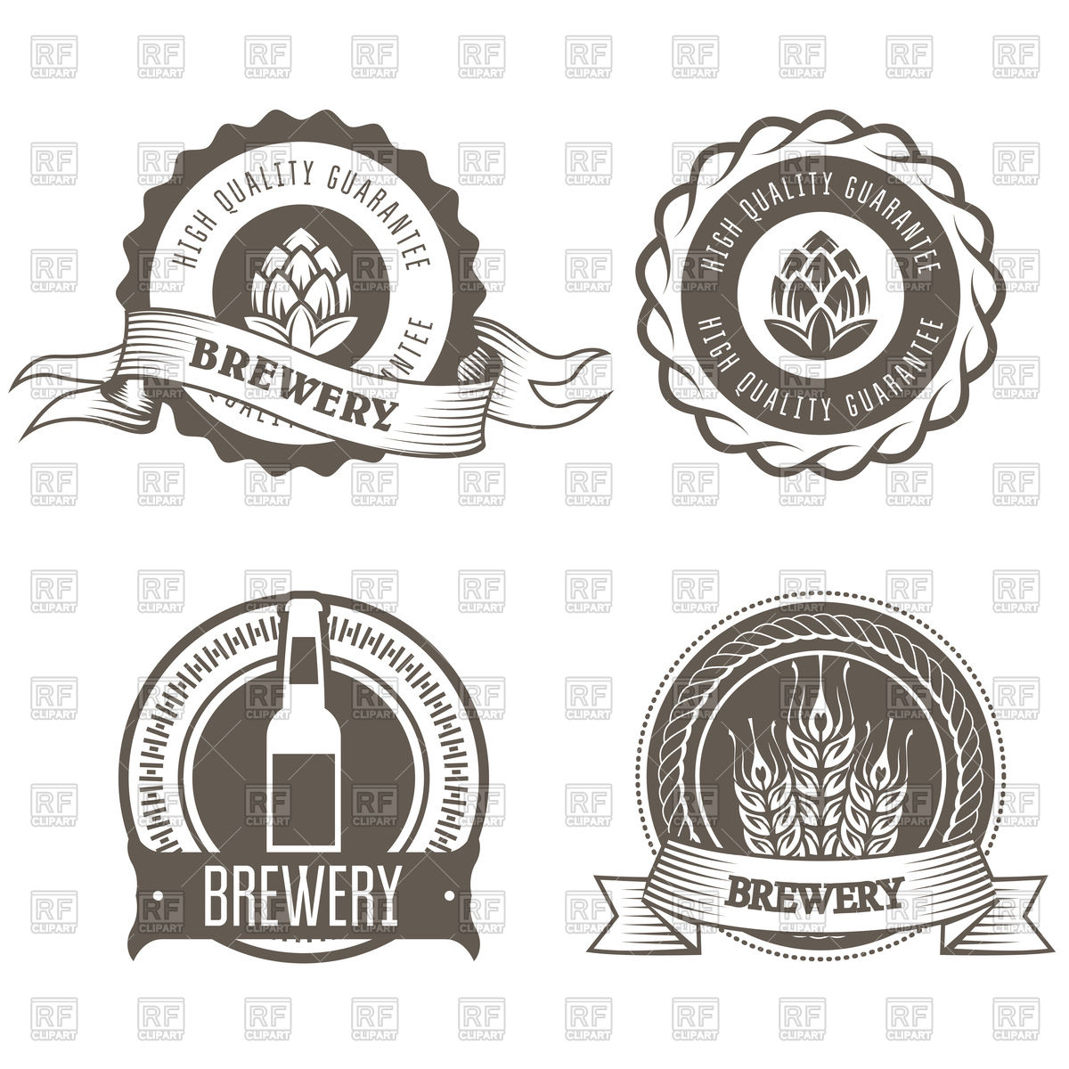 Beer and brewery emblems with hop buds Stock Vector Image.