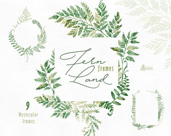 FernLand. Wreaths. Watercolor floral clipart, ferns, leaves, wild.