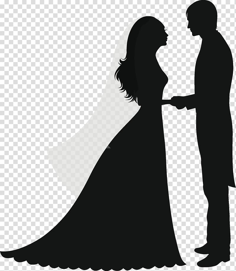 Groom and bride illustration, Wedding invitation Silhouette.