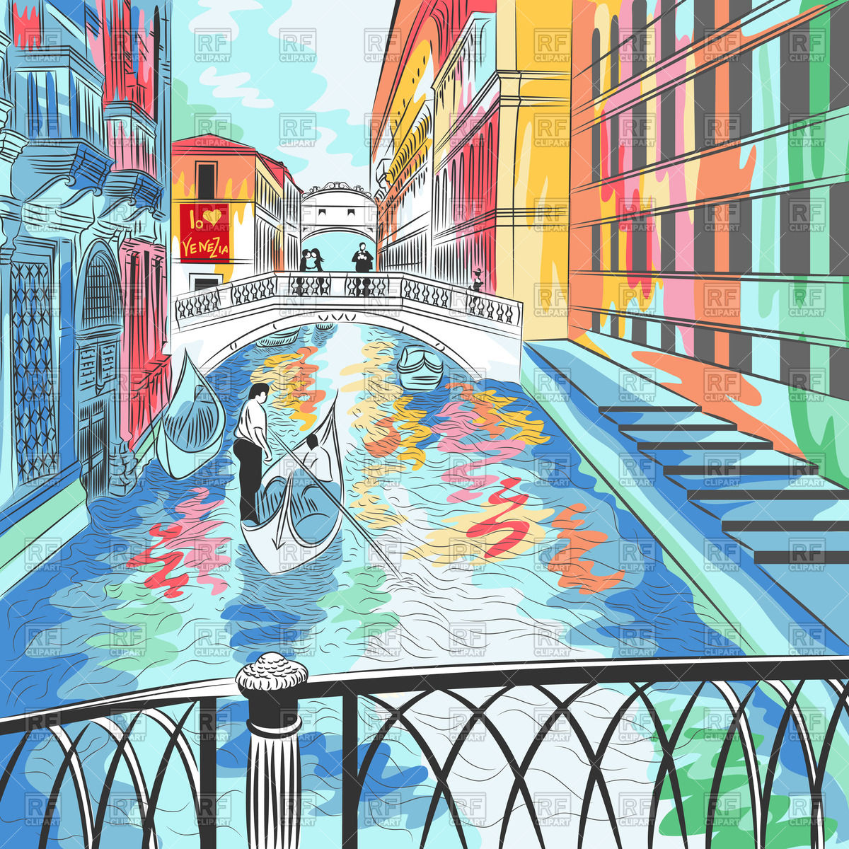 Color sketch of a cityscape wiyh Bridge of Sighs in Venice Vector.