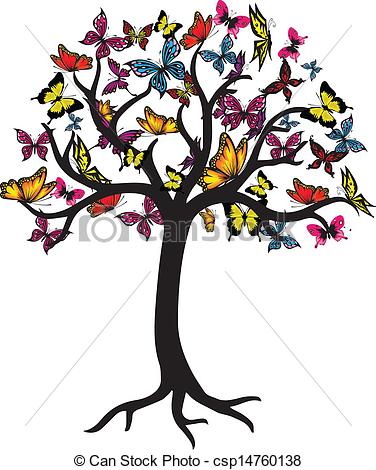 Clip Art Vector of butterfly tree.