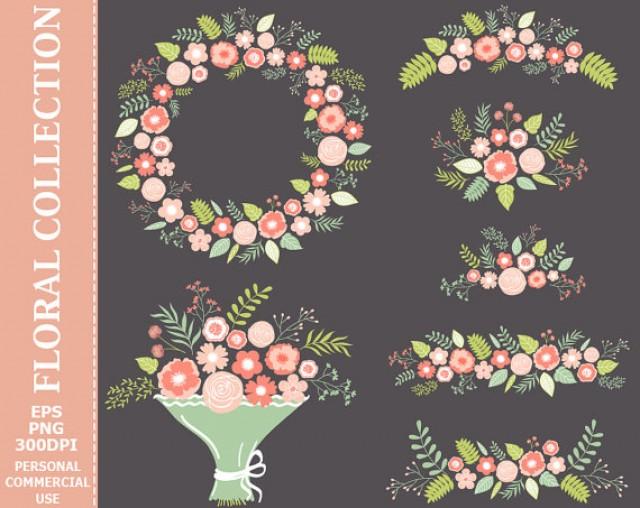 BUY 2 GET 1 FREE! Digital Pastel Floral Collection Clip Art.