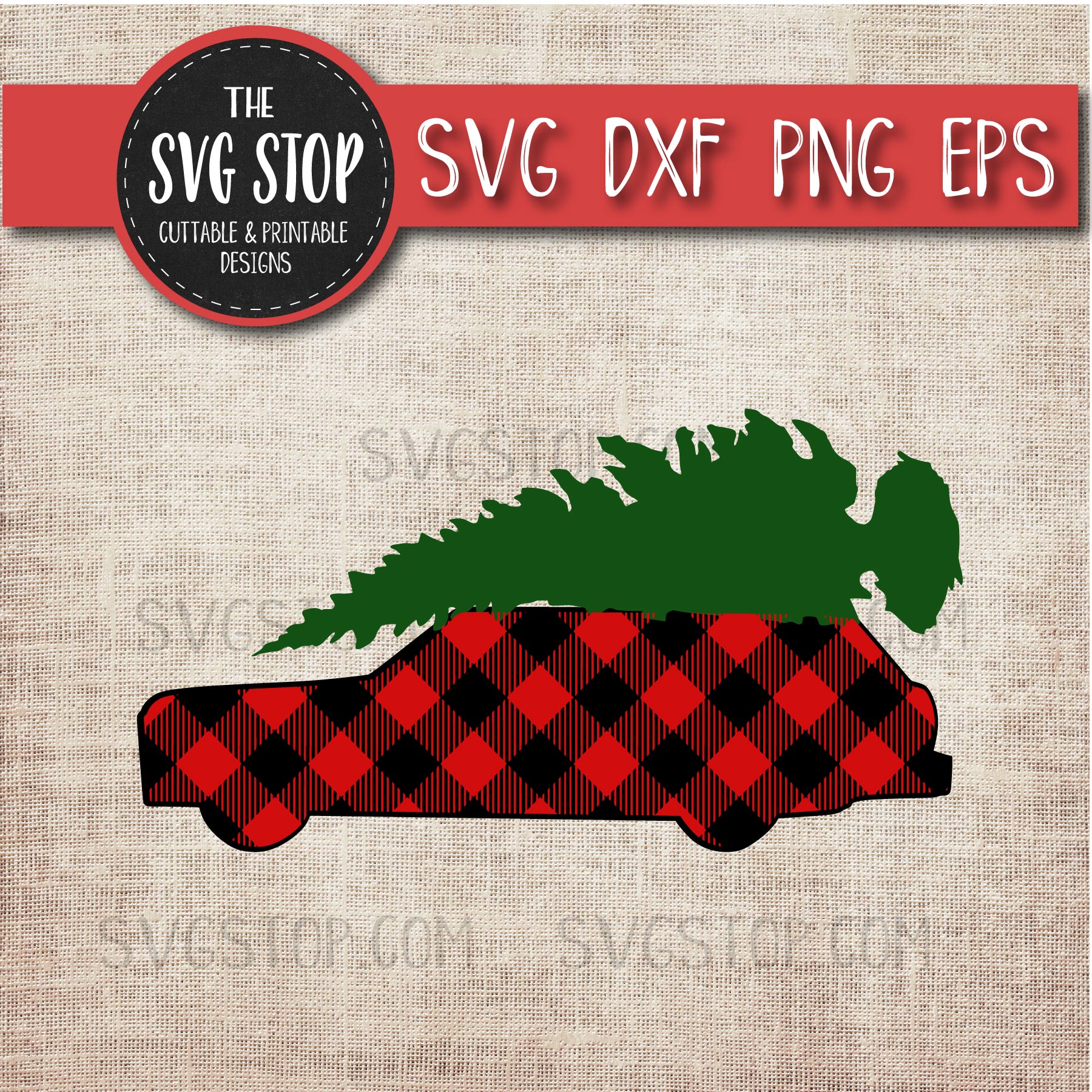 Buffalo Plaid Station Wagon With Tree.