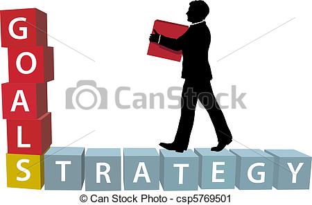 Vector Clip Art of GOALS STRATEGY man builds business blocks.