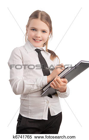 Stock Image of portrait of young and happy little business girl.