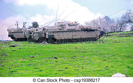 Stock Photography of Israeli Tanks in the Golan Heights.