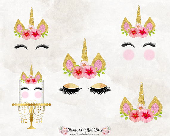 Unicorn Horn Face Eyelashes Flowers Cake Pink & Gold.