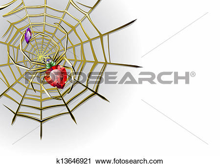 Clipart of Vector white background with jewelry spider on the gold.