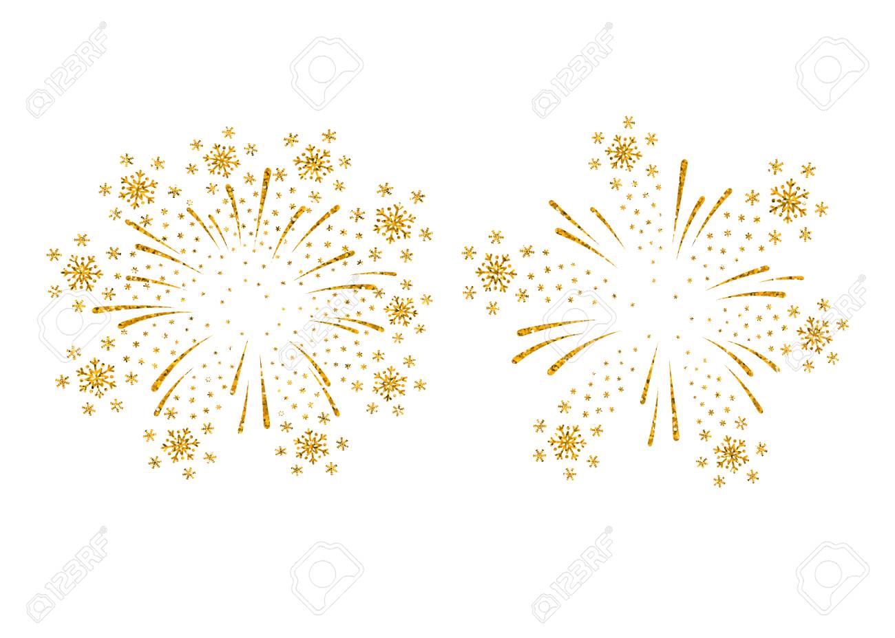 Fireworks gold isolated set. Beautiful golden firework on white...