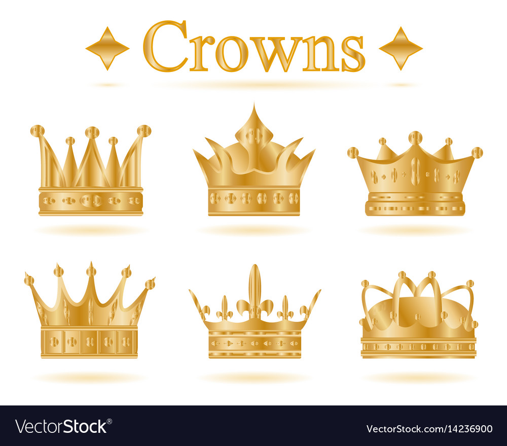 Set of gold king crown.