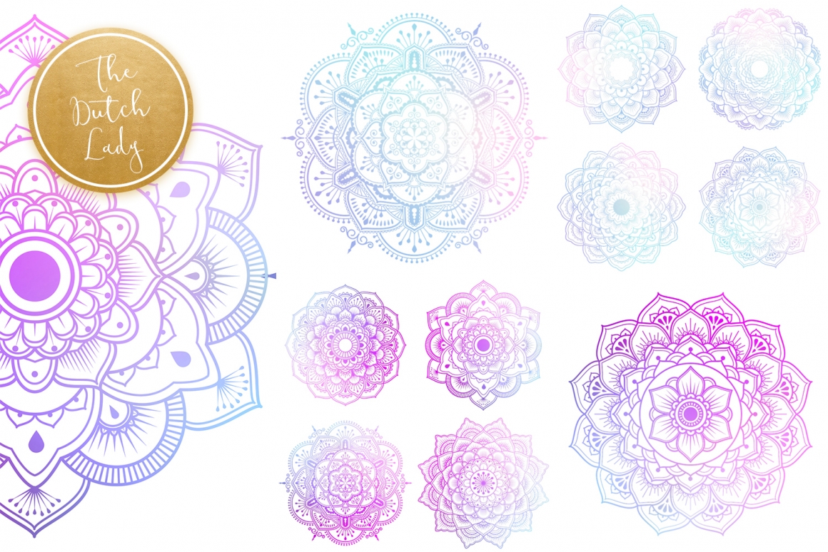 Mandala Clipart in Blue & Gold.