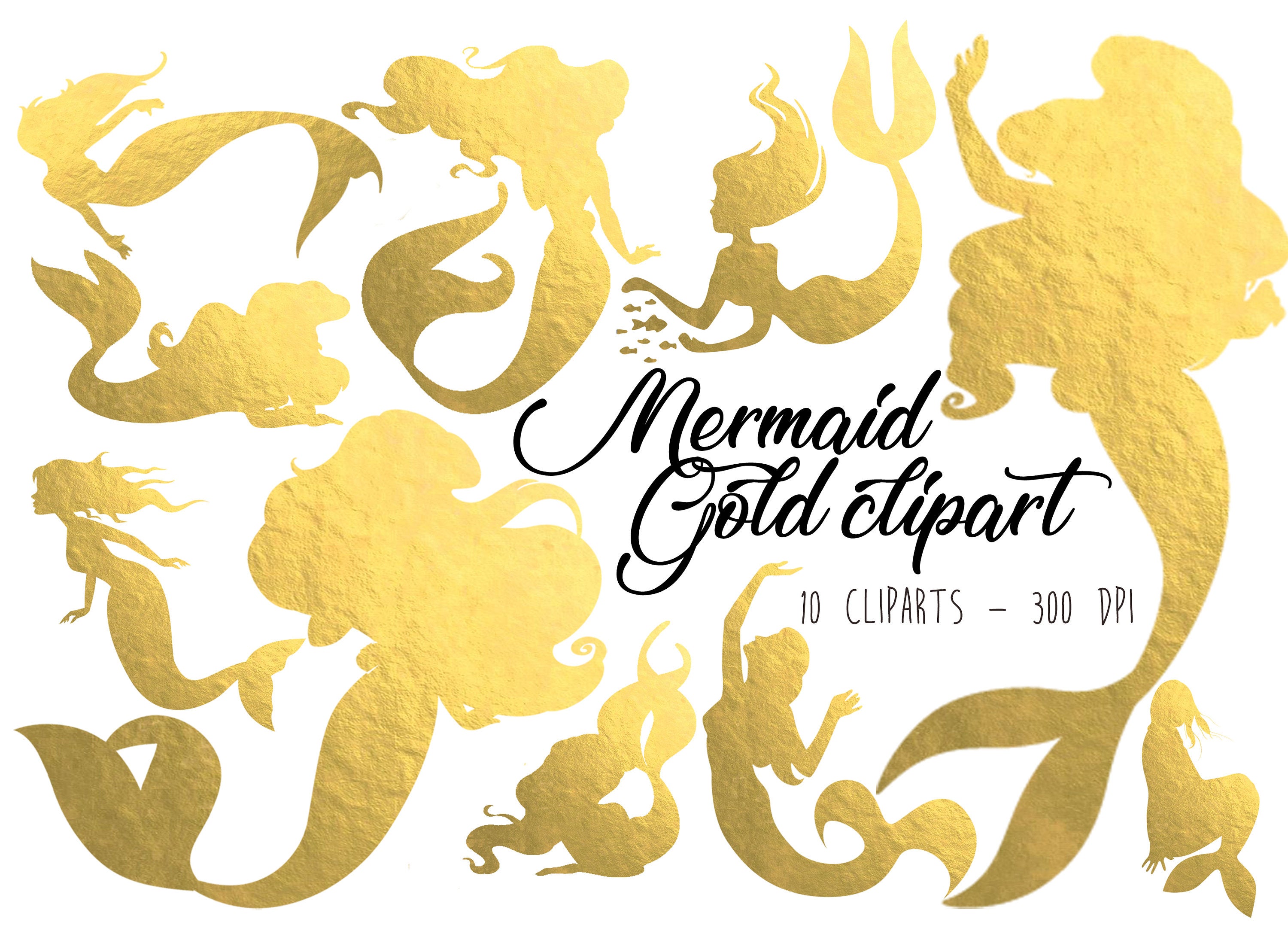 Mermaid Clipart Gold Mermaid clip art Gold Foil Mermaid clipart Mermaid  graphics Mermaid illustration Gold clipart PNG Mermaid elements gold.