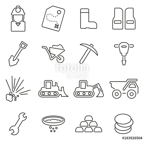 Gold Mining or Gold Rush Icons Thin Line Vector Illustration.