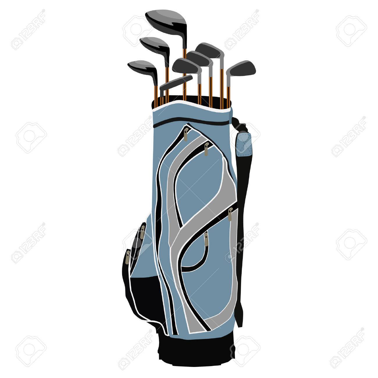 Blue golf clubs bag, sport equipment, isolated on white.