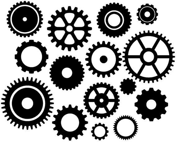 Steampunk Gears Clip Art, Black Gears Silhouette Clip Art.