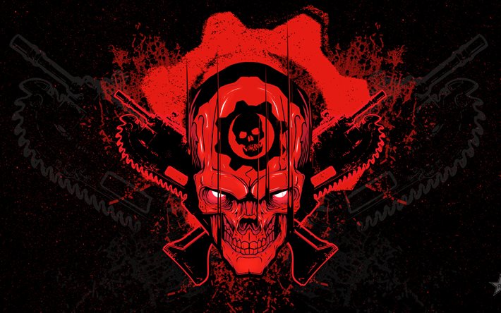 Download wallpapers Gears Of War 4, logo, grunge, skull for.