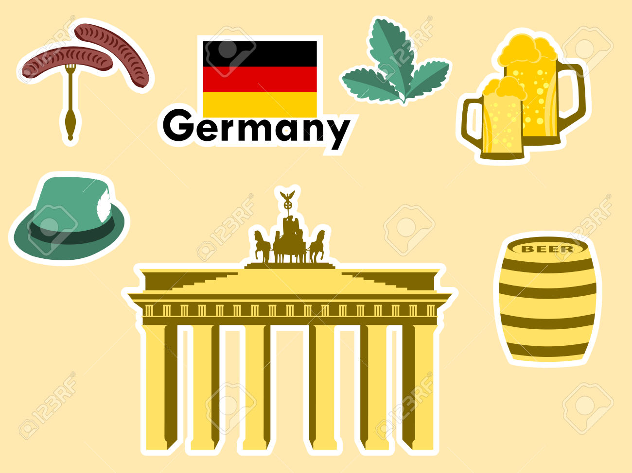 German Stickers, Germany Symbols, The Brandenburg Gate, Beer.