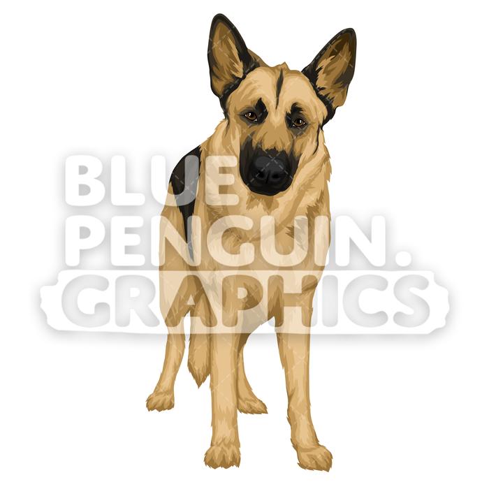 German Shepherd version 9 Vector Cartoon Clipart Illustration.