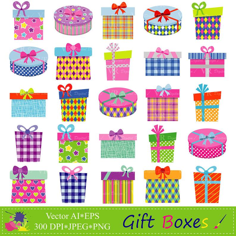 Gift Boxes Clipart, Gifts Clipart, Presents Clip Art, Birthday Party  Presents Clip Art, Digital Download Vector Clip Art.