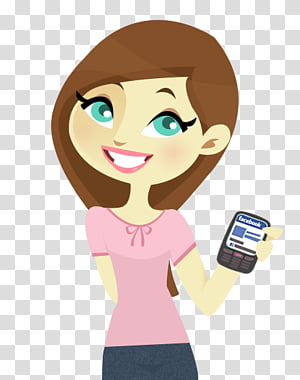 Sweet doll PSD, girl holding smartphone illustration.