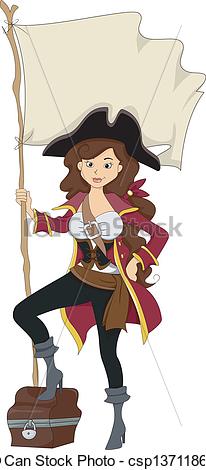 Girl Pirate with Treasure Chest.