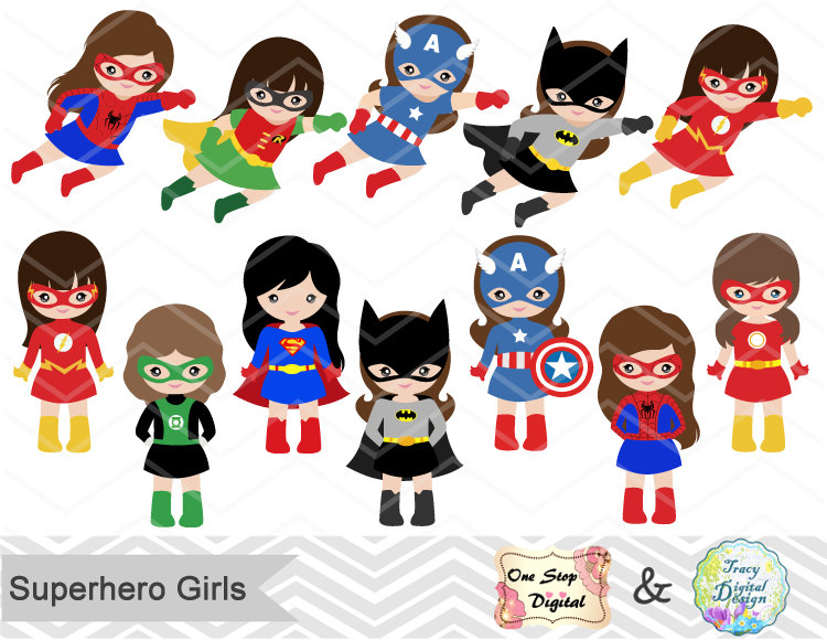 24 Little Girl Superheros Digital Clip Art, Girls Superhero.