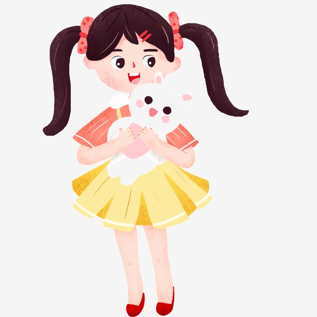 Character Girl Hugging Cat, Little Girl Cat Cute Cartoon Color Small.