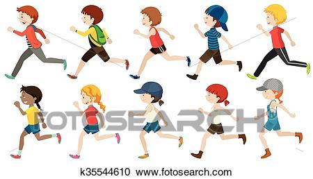 Boys and girls running Clipart.